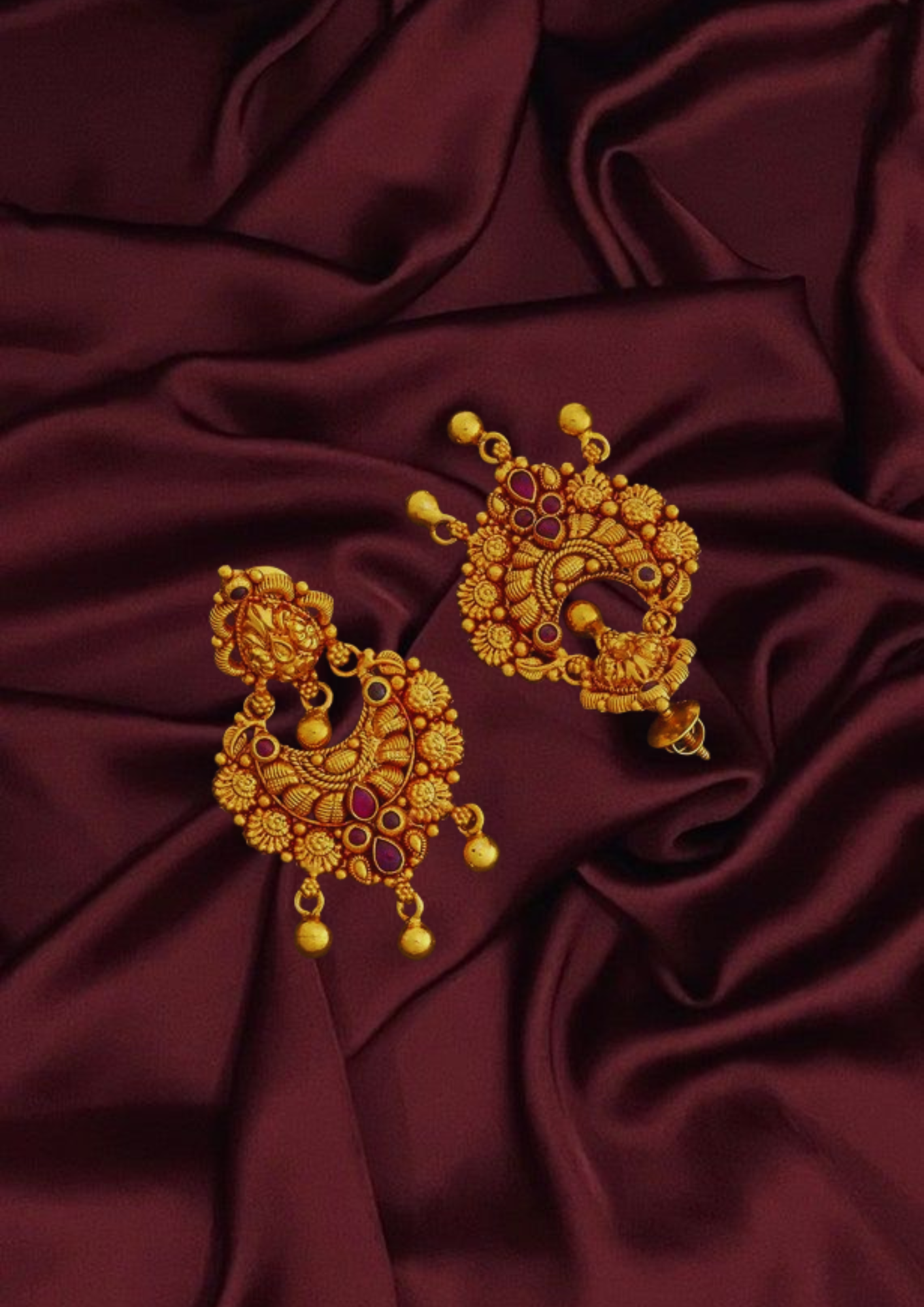 Floral Motif Antique Silver Temple Earrings